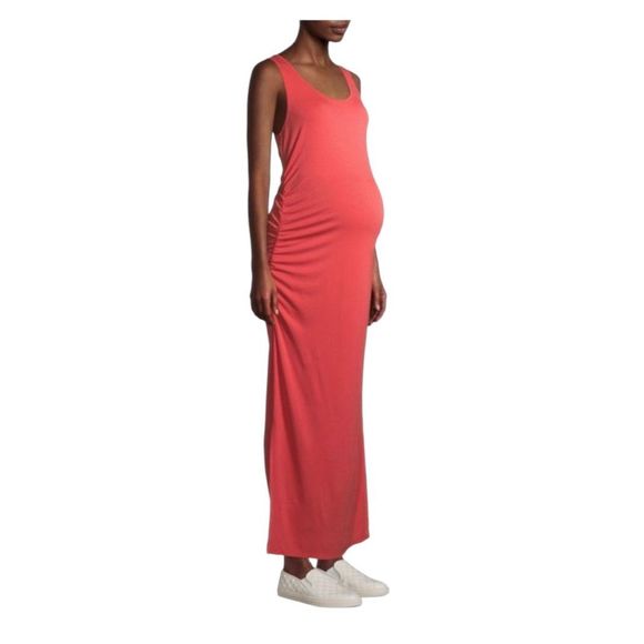 Time and Tru Women's Med Maternity Knit Maxi Dress Color Coral Fire Size Medium‎ - Picture 1 of 6